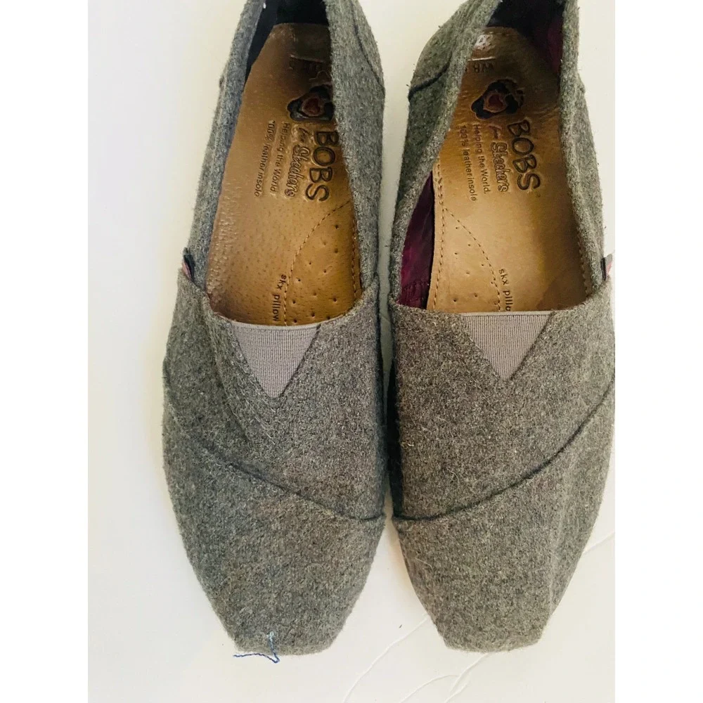 BOBS‎ from Skechers Women Charcoal Grey Felt Slip On Alpargata Flats Size 8.5